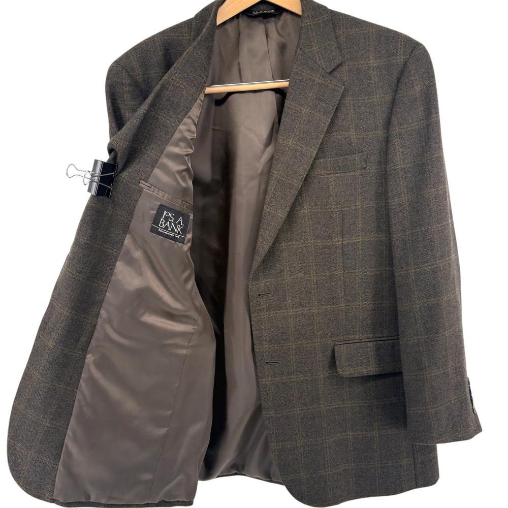 Jos A Bank Mens 43R Brown Windowpane Plaid 100% Wool 2-Button Blazer Sport Coat